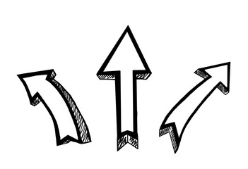 Wall Mural - Three doodle-style arrow illustrations isolated on a white background, conveying a concept of direction or navigation