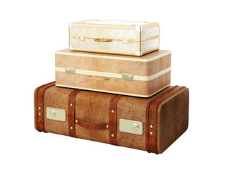 Aufkleber - Two stacked vintage suitcases isolated on a white background, concept of travel and adventure