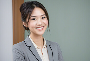 Smiling Asian woman colorful background