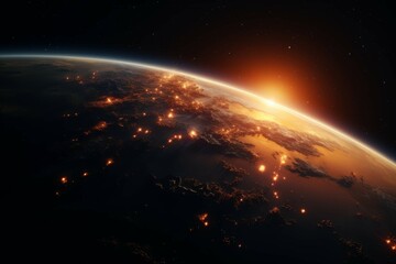 Wall Mural - a view of a planet from space, with the sun in the background
