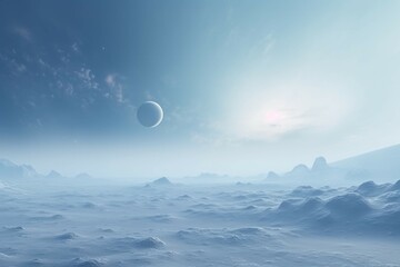 Wall Mural - a view of a distant planet with a glowing white atmosphere