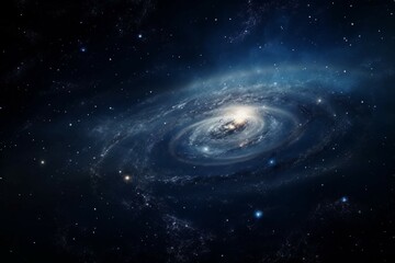 Wall Mural - a shot of a distant galaxy, with its spiral arms and stars visible against the dark background of sp
