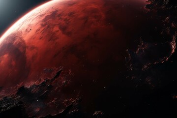Wall Mural - a view of a planet's surface with a deep red hue and a few craters