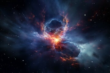 Wall Mural - a view of a distant star with a bright, colorful nebula in the background