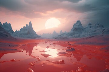 Wall Mural - a surreal and dreamy landscape with mysterious shapes and forms, featuring a vibrant color palette