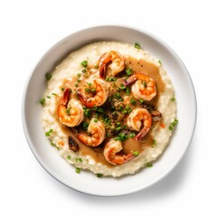 Wall Mural - Shrimp and Grits isolated on white background