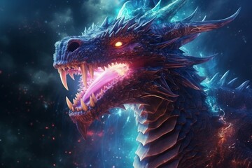 Wall Mural - a dragon flying in the night sky, with stars and a magical aura surrounding it