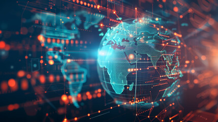 Poster - A computer generated image of a globe with a blue and red background