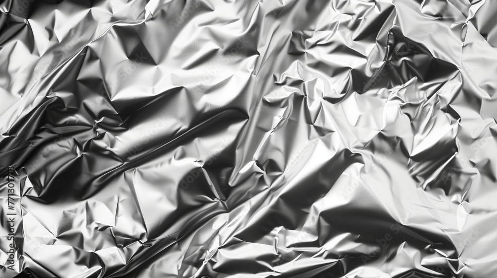 Silver foil texture background depicts a shiny metallic surface with a ...