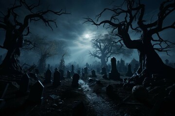Wall Mural - ominous graveyard with twisted trees