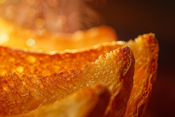 Wall Mural - A close up of a stack of toasted bread with a golden brown crust