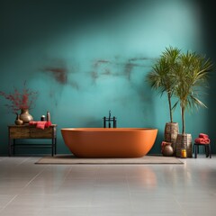 Wall Mural - Bathroom with a large orange bathtub