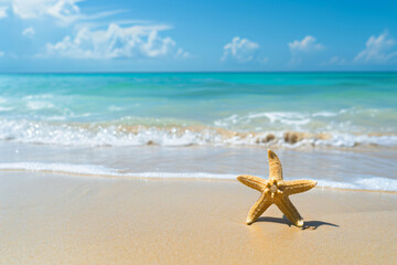 Sticker - photo starfish on summer sunny beach at ocean