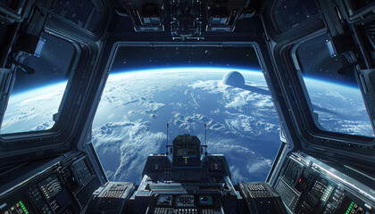 Wall Mural - a view of the earth from a space shuttle by ai generated image