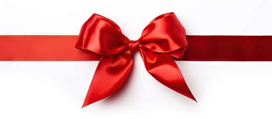 Poster - A detailed close-up view of a vibrant red ribbon featuring a neatly tied bow on top