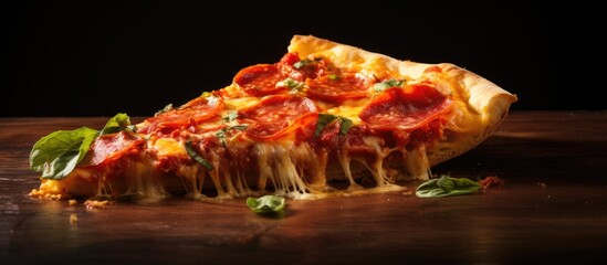Aufkleber - A delicious homemade slice of pizza topped with melted cheese and flavorful pepperoni, captured in a close-up shot