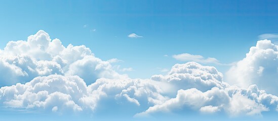 Aufkleber - A commercial airplane is soaring high amidst the serene blue sky filled with fluffy white clouds, creating a picturesque scene