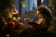 Woman And Hedgehog Enjoying A Cozy Reading Session By The Window