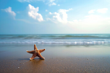 Sticker - photo starfish on summer sunny beach at ocean