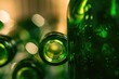 Green Wine Bottle in Close-up Against Dusty Background with Sharpened Glasses in Circle