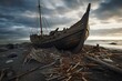 Viking shipwreck on a desolate beach
