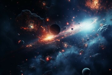 Wall Mural - vibrant planetary system with celestial bodies in orbit