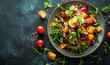 A vegan dish with raw and organic salad on a dark background Healthy Food, Generative AI