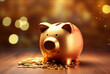 A savings piggy bank in bokeh, its realistic and hyper-detailed renderings, tabletop photography, and creative commons attribution apparent in light bronze and crimson.