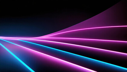 Wall Mural - 3d rendering, abstract digital background. Neon lines glow in the dark. Futuristic minimalist wallpaper
