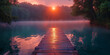 calming moment in a lake sunrise landscape with wooden pier