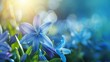 Spring flowers under the rays of sunlight. Lilac flower close-up. Beautiful landscape of nature. Hi spring. Beautiful flowers on a green meadow. Blue flower, lily ,Generative ai, 