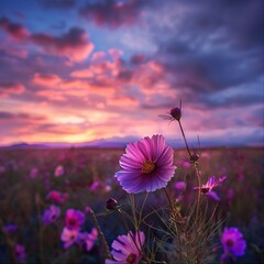 Wall Mural - Summer bright landscape with beautiful wild flowers camomiles. Daisy wildflowers against the sky. ,Generative ai, 