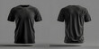 Black blank men t shirt template with invisible model body empty crewneck shirt front and back view.
