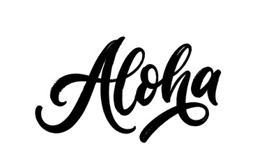 Wall Mural - Aloha - handwritten lettering design. Vector hand drawn calligraphy text, isolated on white background.