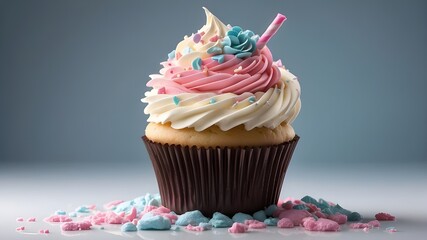 cupcake with candles cupcake with frosting on a clear backdrop Take out the png that was made using