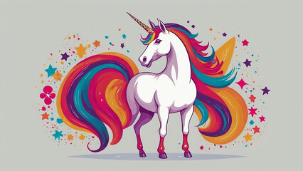 Unicorn with rainbow mane. Vector illustration for your design