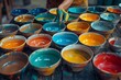 Artisan applying vibrant coatings on handmade pottery, capturing the meticulous process and vivid colors