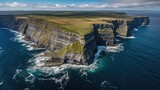 Fototapeta Na ścianę - Cliffs of Moher located on Atlantic coast of County Clare, Ireland. They rise 702 feet above Atlantic Ocean at Hag's Head, have been described as 