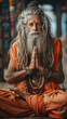  Middle age indian yogi GURU with white beard in india. AI Generative