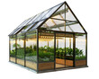 A greenhouse implementing IoT sensors for realtime monitoring and control of temperature and humidity isolated on white background