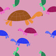 Seamless composition  turtles side view.  Hand drawn.