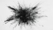 Abstract explosion of charcoal powder on white.