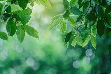 Wall Mural - Green Background Plants. Natural Green Leaf Wallpaper with Summer Greenery Nature