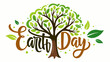 Handwritten by Trees Draw Earth Day on White Background for Environmental Concept