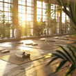 © Khritthithat - All-age group yoga session in a sunlit gym, 3D rendered, serene space for text