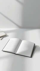 Wall Mural - 3D-rendered notebook, open and blank, on a minimalist desk, text area