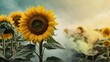 Closeup sunflower yellow to lime green color gradient texture surface of cloudy puffs of smoke backdrop background dramatic lighting from Generative AI