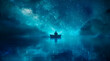 © henjon - Solitary figure in a boat under a dreamy starry sky, tranquil night scene.