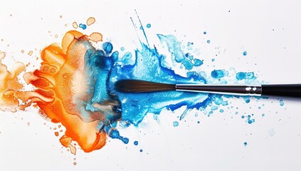 Poster - A vibrant explosion of blue and orange watercolor with dynamic brush strokes