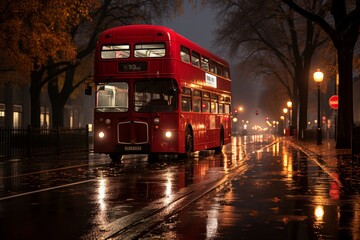 red double decker bus navigating through the streets of england, with a classic red phone booth in the background